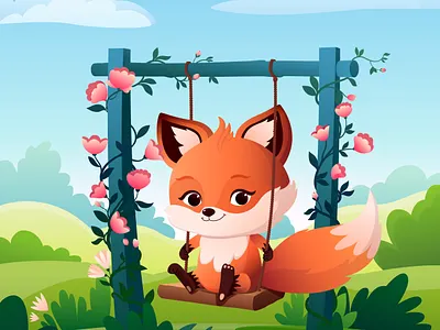 Summer vector illustration cartoony character colourful design flowers fox friendly garden graphic design green illustration landscape little mascot nature park plants summer sunny vector
