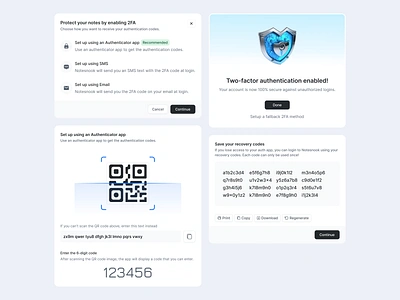 Two-factor authentication 2fa 2fa method authentication authentication code authenticator authenticator app digit code email login password print qr qr code receive recovery code regenerate scan secure security sms