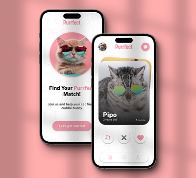 Purrfect - Cat Dating App UI Concept dailyui dating graphic design minimalism openforsuggestions ui uicommunity uigallery