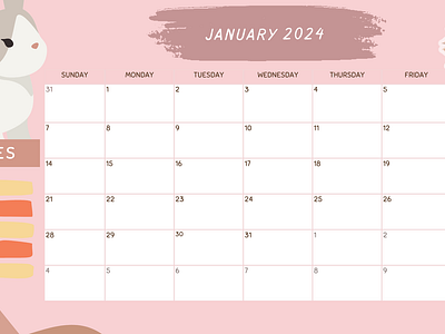 CUTE CALENDAR For 2024 2024 calendar calendar customize calendar cute calendar graphic design pink calendar