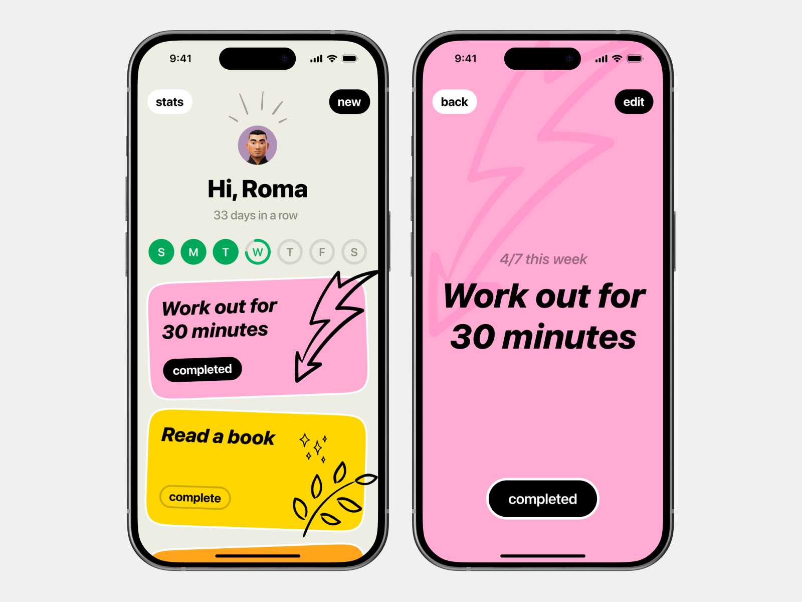 Habit Tracker App — Bold Colors, Simple Goals app design habit habits ios iphone minimal tracker ui ux