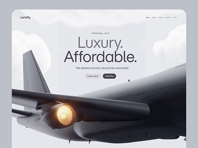 Let's Fly - Landing Page 3d air airplane apple clean clouds design download fly flying framer kit landing light luxury minimal plane sky template theme