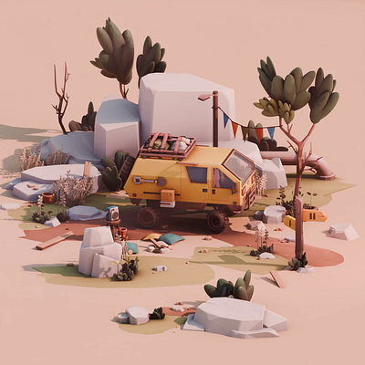 Caravan SandWitch 3d animation blender diorama illustration motion graphics