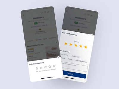 User Feedback - Popup describe design feedback improvement nps restaurent app select star starrating tabs user feedback