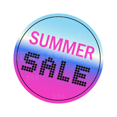 Summer sale round sticker with a holographic glossy gradient graphic design