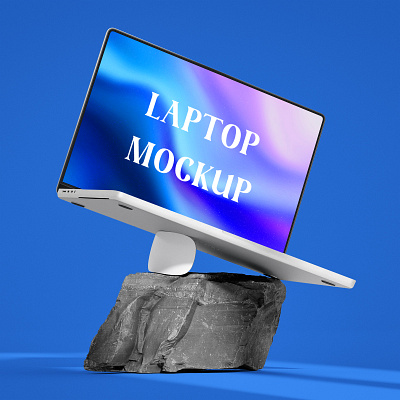 Free Macbook on a rock mockup free mockup laptop mockup mockup mockups