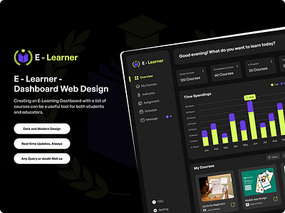 E - Learner - Dashboard Web Design courses dashboard e learning e learning application education education system interface learning my class school student study training training system tutor ui university ux web design web system