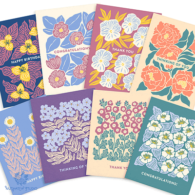 Flower Garden Everyday Greetings Card Set design digital illustration flowers greeting cards handdrawn illustration stationery