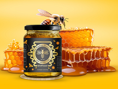 Fantozzi Honey Label - REDESIGN bee honey jar honey label design illustration jar label product packaging