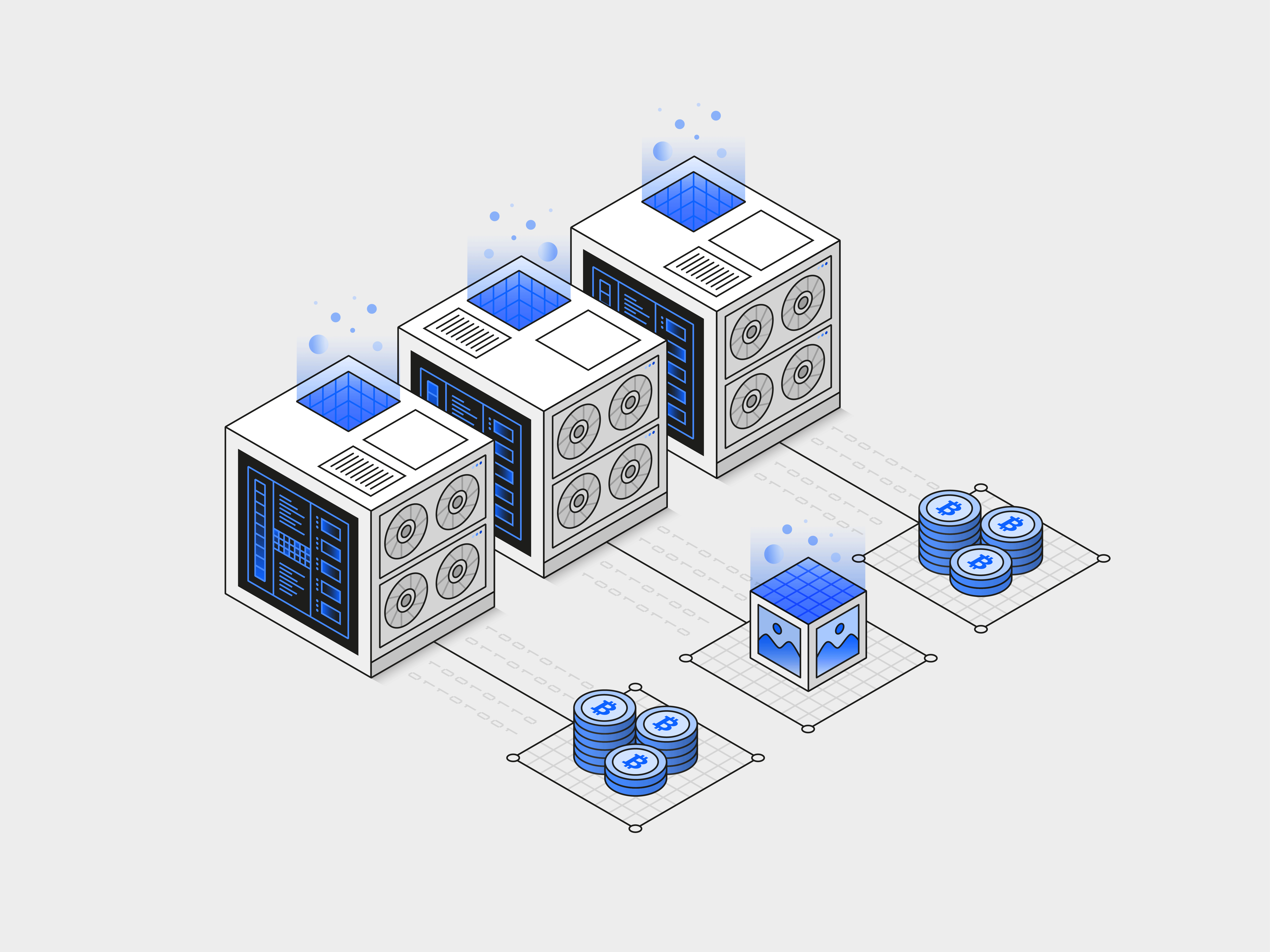 Mining & Minting 3d bitcoin blockchain cpu crypto crypto currency design digital art geometric graphic design illustration isometric minimal mining minting nft tech technology