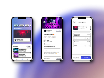 WhatMo - Social Ticketing App android app branding concept gradient graphic design ios logo navigation party social ticketing ui userflow web