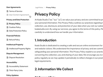 Privacy Policy · Koala [V2.4] aesthetic clean dashboard document documentation koala koalaui legal privacy privacy policy ui design ux design