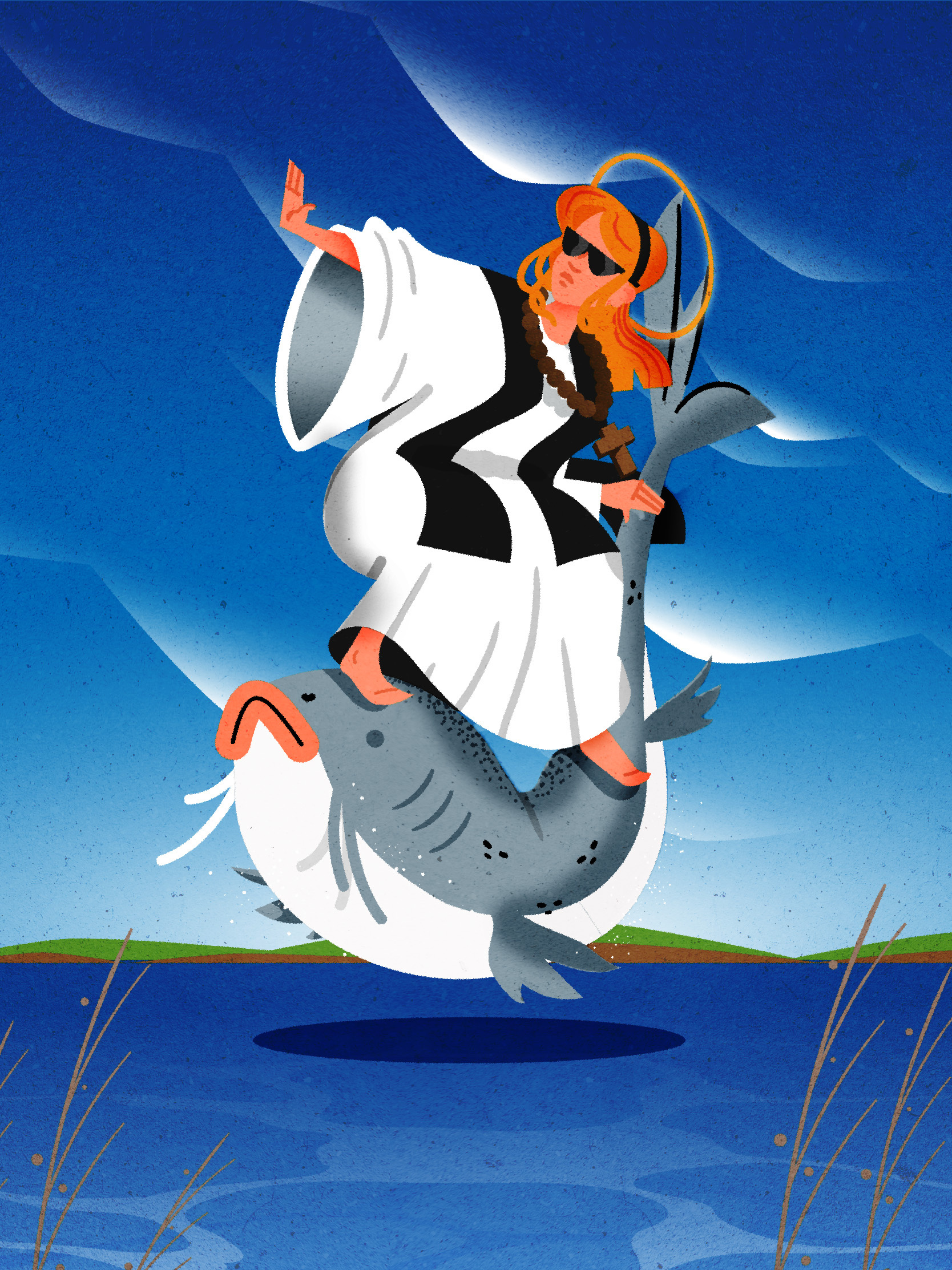 The miracle of Saint-Amalberga. character design fun illustration illustrator invitation minimalist saint texture vector