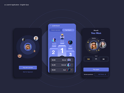 Learnit App - Quiz screen app blue dashboard english graphic design persian profile quiz rank ui