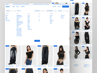 Velora - Fashion E-commerce Shop Page brutalism clean design fashion fashion shop page fashion website korean fashion website korean style minimalist modern shop page style ui ui design ux web web design website y2k fashion