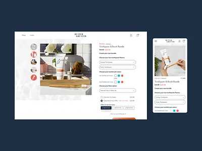 Better & Better PDP better branding breath clean dentist ecommerce flossing graphic design hygiene mint mouth mouthcare product card product page shop toothbrush toothpaste ui ux water