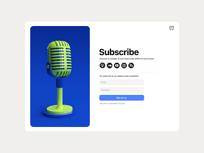 Podcast Subscription Landing Page 3d landing page branding clean concept design illustration minimal sign in sign up social media subscribe typography ui ux ux design web design webdesign