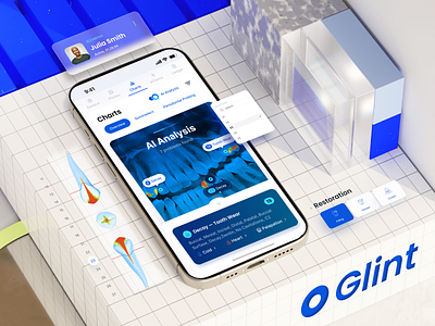 Glint Dental - Medical App UI 2d 3d ai analysis android app dashboard data visualization dental design healthcare ios medical mobile mockup saas software tooth ui ux