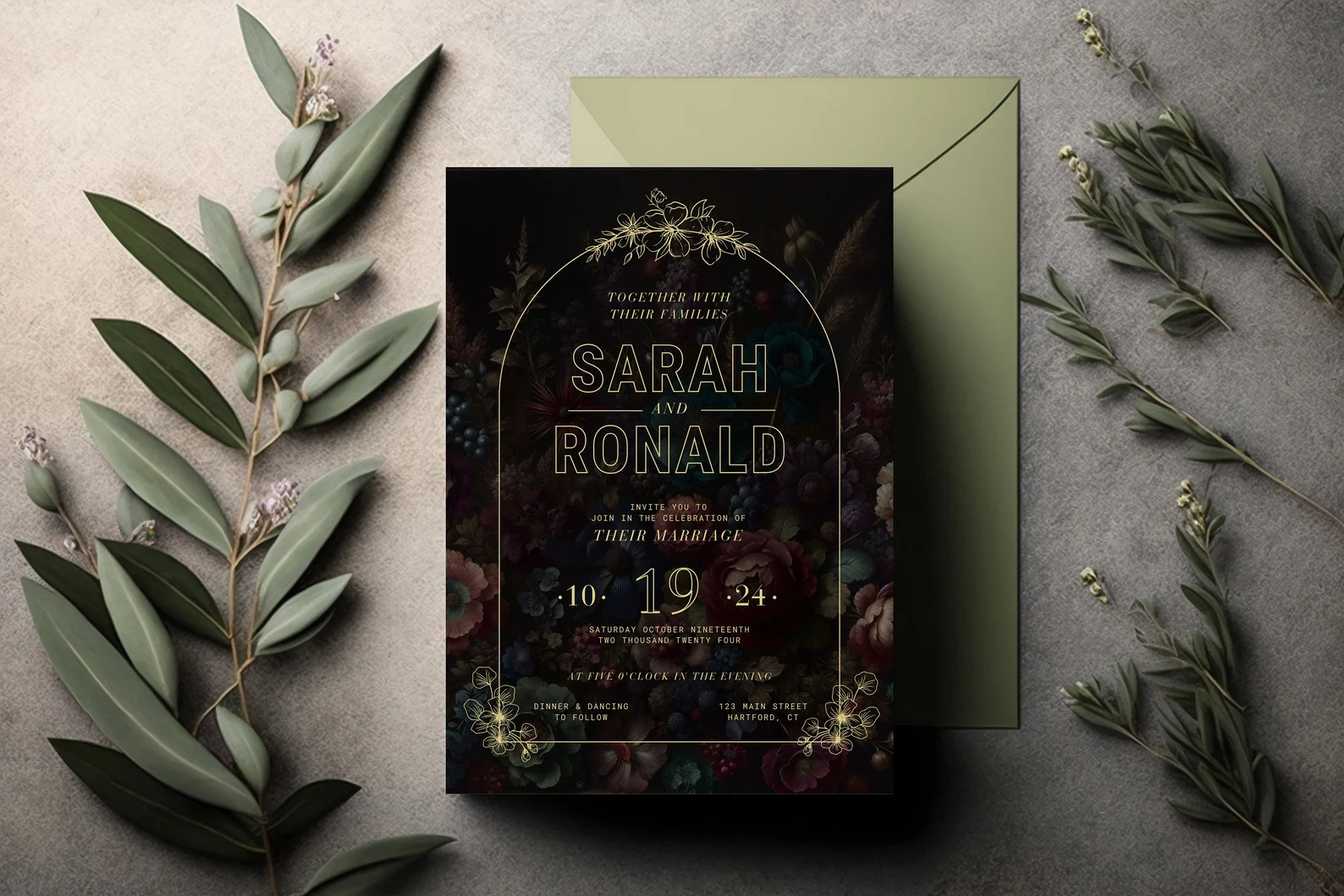 Moody Wedding Invite Template canva template dark invitation invite moody moody invitation romantic vintage wedding wedding invitation wedding template