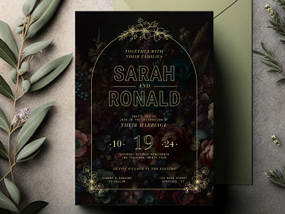 Moody Wedding Invite Template canva template dark invitation invite moody moody invitation romantic vintage wedding wedding invitation wedding template