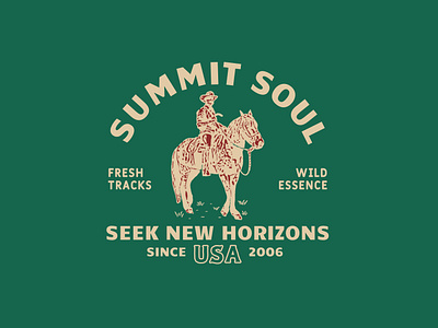 Summit Soul Vintage Graphic Design badge design branding custom design design for sale graphic for sale horse rider graphic howdy logo merch design retro retro branding retro design sticker design t shirt design vintage branding vintage design vintage style western western horse rider western style