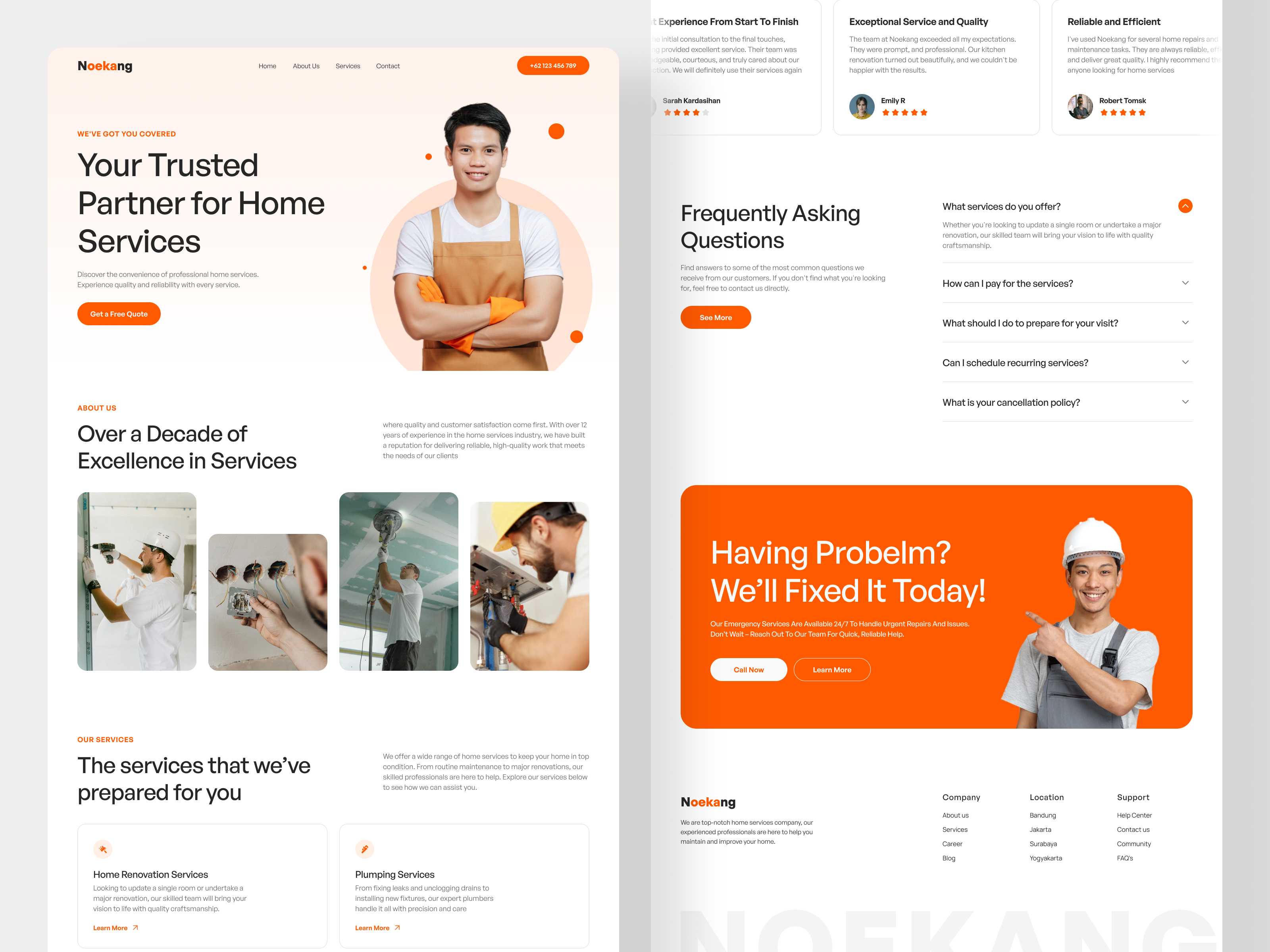 Noekang - Home Services Landing Page clean cleaning services home home page home services house services landing page real estate service services ui web web design website