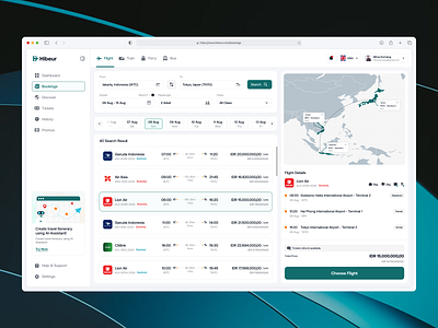 Hibeur - Flight Booking Dashboard ai air airport artificial intelligence booking clean dashboard flight flights app modern online booking plane saas schedule ticket travel travelling ui ux web app