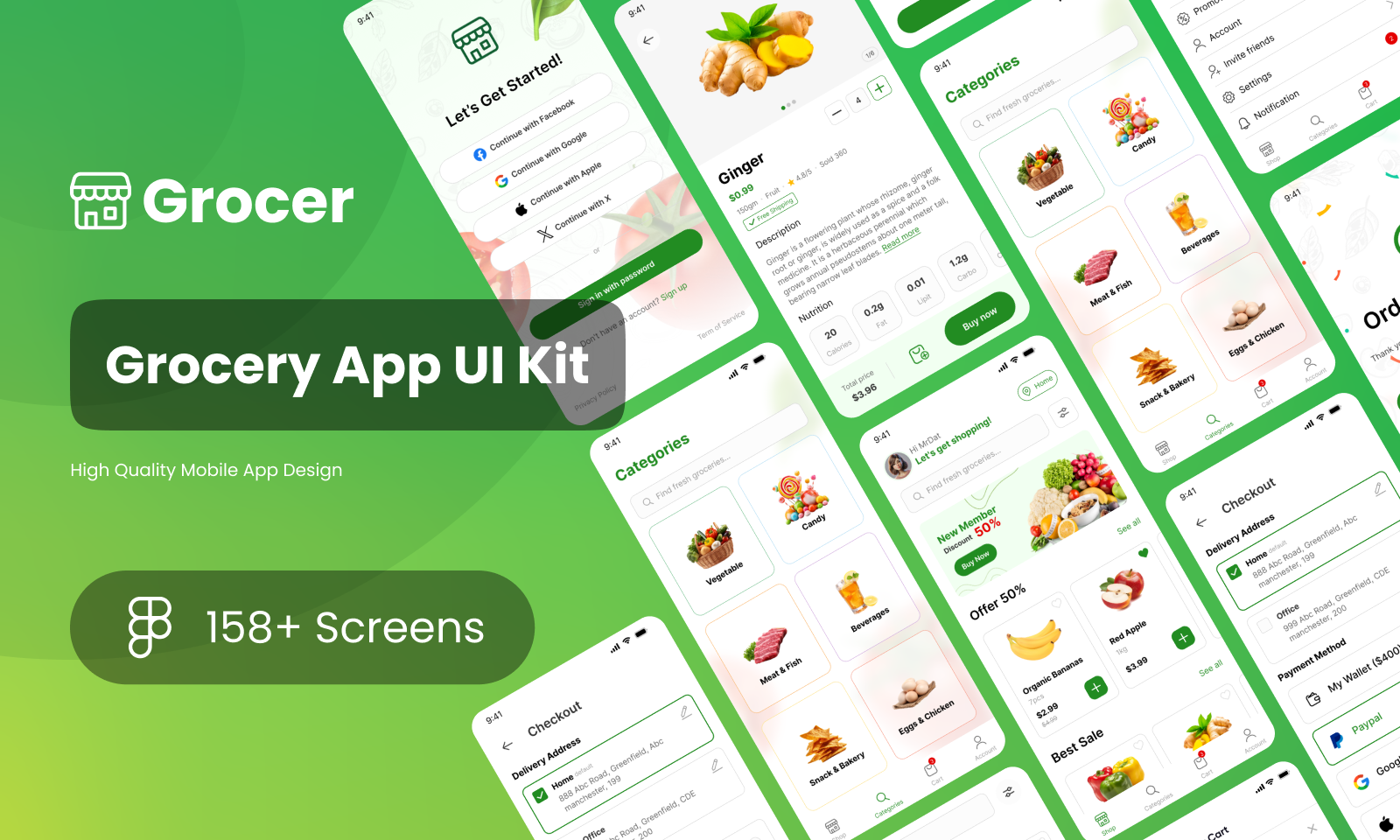 Grocer - Grocery App UI Kit app design ecomerce figma grocery mobile