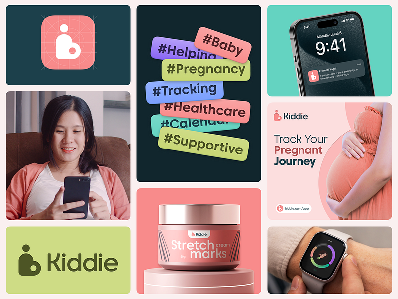 Kiddie - Women's Health App Branding animation brand book brand strategy branding branding and identity creative design graphic design health mobile app health tracking healthcare logo medical app mobile app motion graphics style guide ui vector visual identity womens health