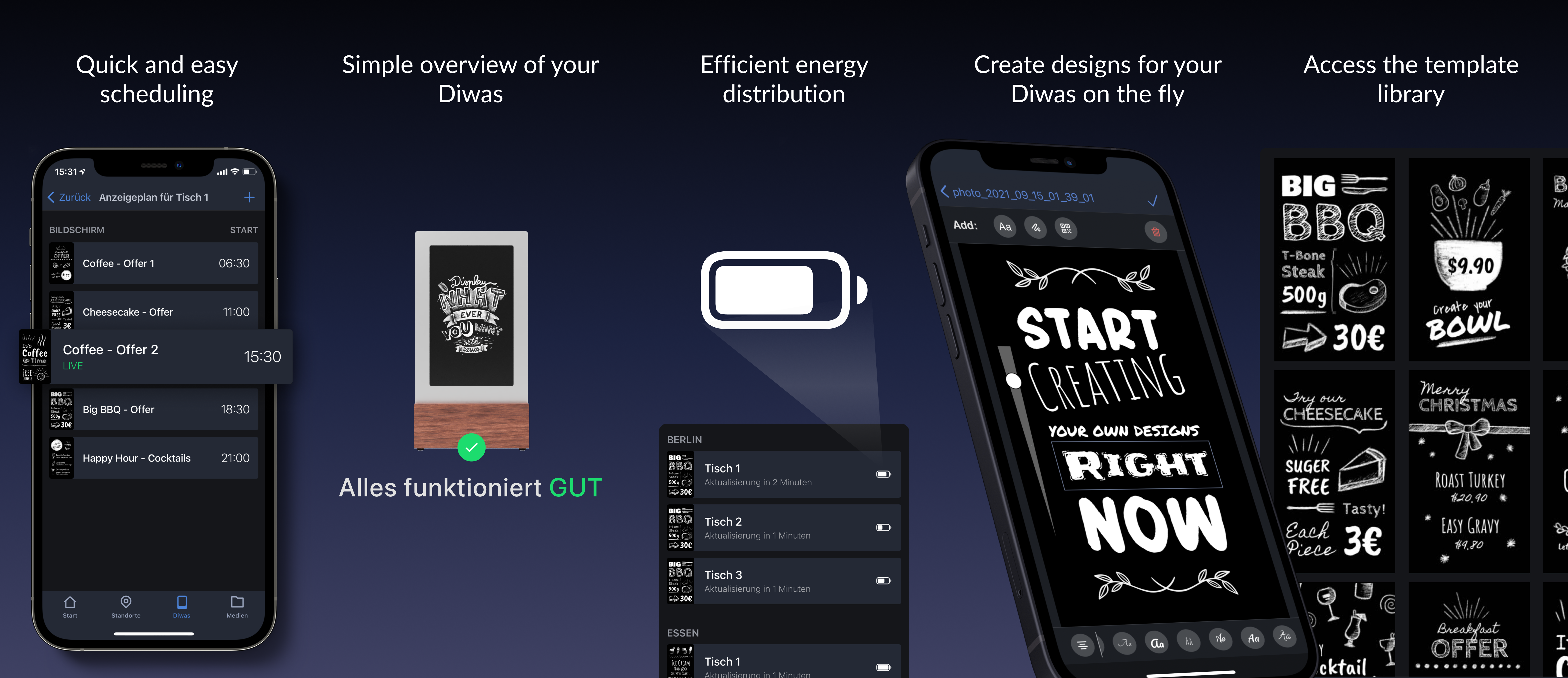 Diwa App app design devices digital signage e ink editor figma flat ios minimal scheduling ui ux viewneo