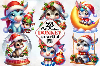 Cute Christmas Donkey Sublimation Bundle 3d animation app branding design graphic design illustration logo ui vector