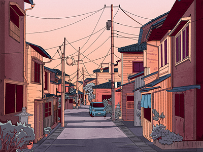 Random street in Kanazawa, Japan design drawing gibli handdrawn illustration japan kanazawa procreate