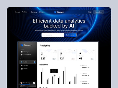 AI Startup Data Analytics Website Design ai analytics blockchain contracts crm dashboard data framer landing page revenue software startup ux web web design web page web3 webflow website website design