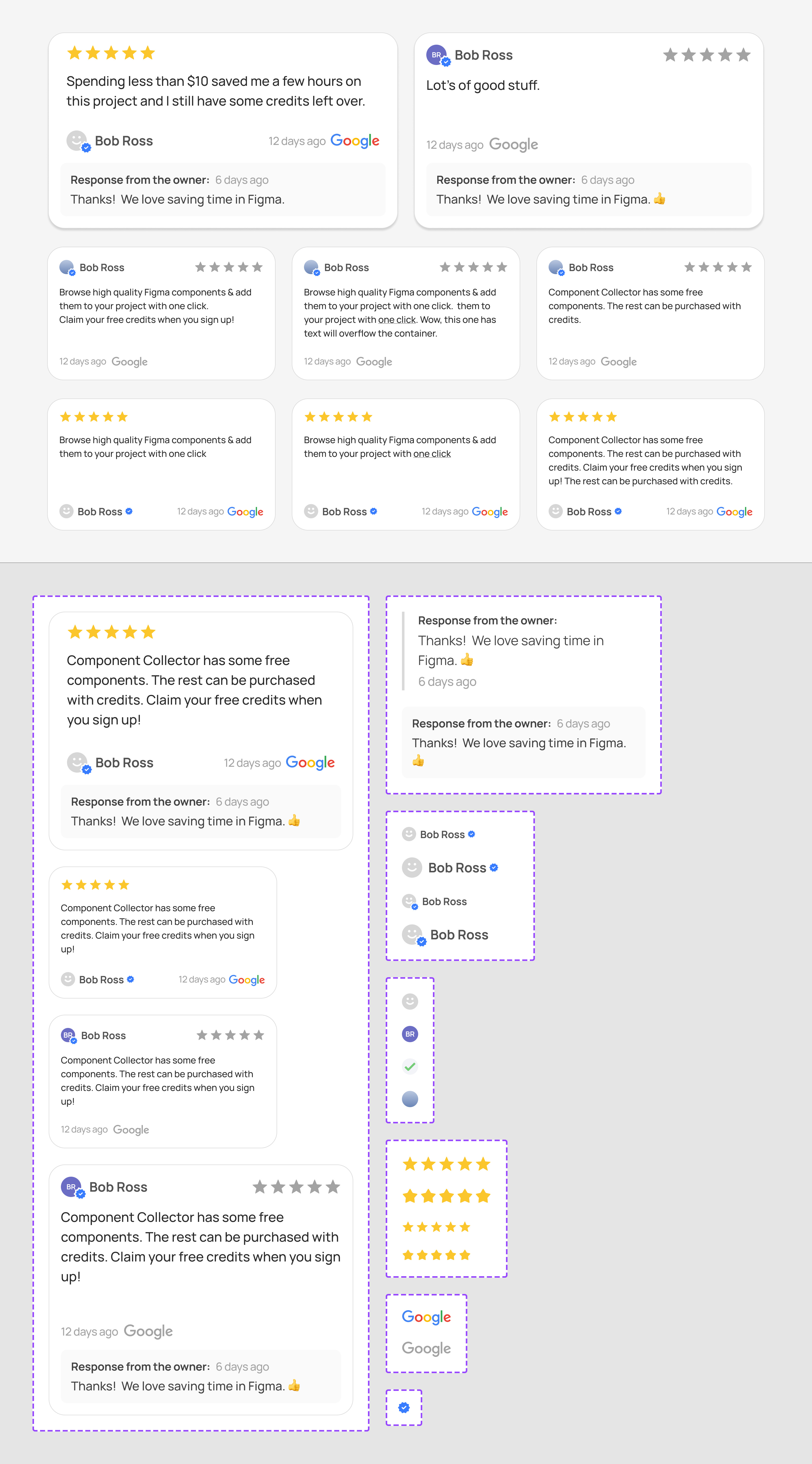 Google Review Cards from Component Collector card component design figma odw review ui