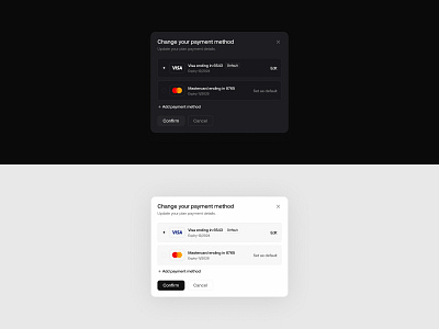 Payment method 💥 button clean component dark design dialog figma minimal modal payment shadow ui uiux ux white