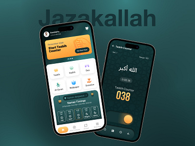 Jazakallah - The Complete Islamic App al quran design dua islamic prayer mobile app ui muslim app prayer app prayer reminder prayer tracker quran tasbih counter ui design