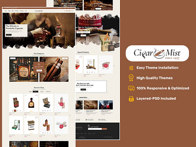 CigarMist – Vintage Cigar & Tobacco – E-commerce Theme cigar ecommerce opencart prestashop shopify templates themes tobaco woocommerce wordpress