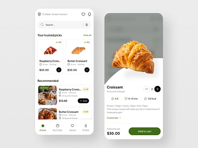 Food Order App Design awesome design clean ui croissant delivery app ecommerce food app fast food fluttertop food and drink food app ui food delivery food delivery app food order mobile design payment method product design app restaurant restaurant app snacks snacks ordering application transactions