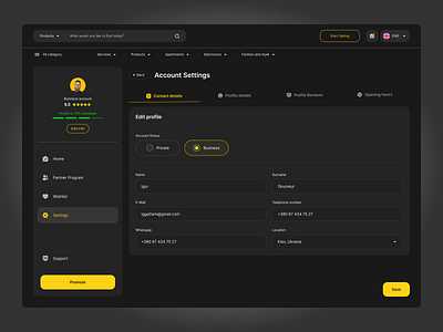 Online marketplace | Account Settings page app application design e com marketplace minimal product ux
