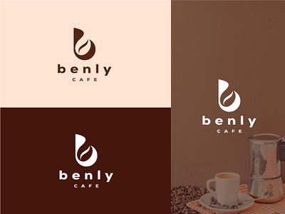 Biji Kopi dalam Bentuk B Desain Logo Elegan untuk Benly Cafe brandingbenly