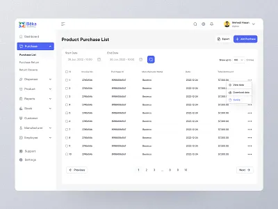 Product Purchase List Dashboard Ui Design admin dashboard best dashboard design dashboard design dashboard list page inventory list products management management dashboard product design product list saas design sales dashboard sales dashboard design sales design uiux design