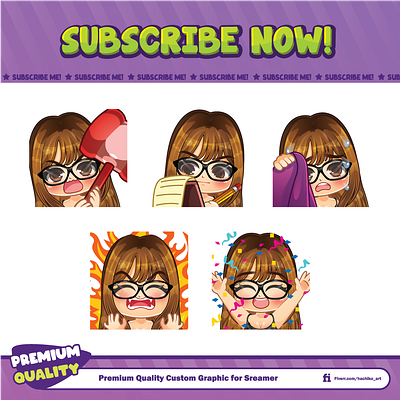 Cute Girl With Brown Hair Twitch Emotes By Hachiko Art brown hair chibi girl cute girl design discord emotes facebook emotes illustration loyalty badges sub badges sub emotes twitch emotes ui youtube emotes