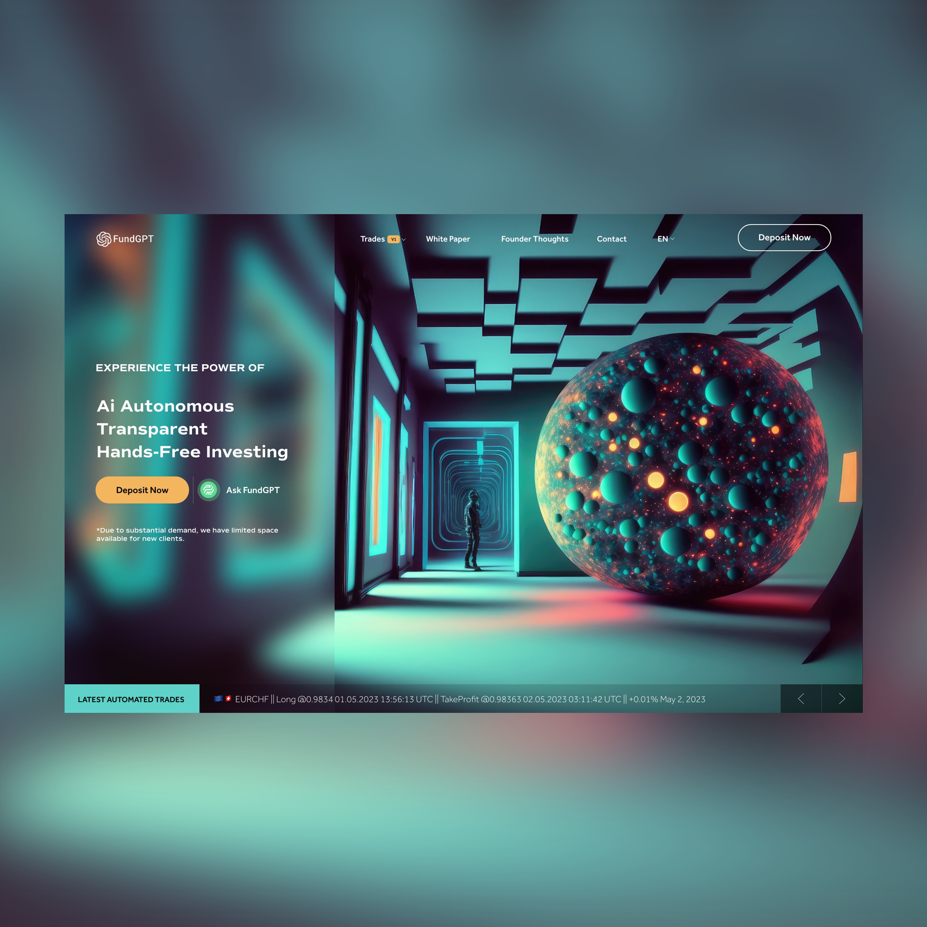 FundGPT Web Ui Landing Shot ai branding chatgpt design graphic design illustration meta metaverse photography technology ui ui design ux ux design virtual reality vr web design