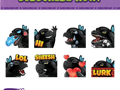 Godzilla Emote Pack for Twitch, Discord, Youtube By Hachiko Art design discord emotes facebook emotes godzila godzila emote godzila twitch emotes hachiko hachiko art illustration kaiju loyalty badges sub badges sub emotes twitch emotes youtube emotes