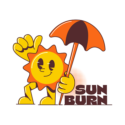 SUN character illustration orange retro sun umbrella vector yellow