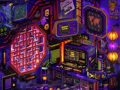 Cyberpunk 3D room 3d 3d art art asia blender computer cozy cyberpunk cycles desk future inspiration isometric japan japanese lighting render room