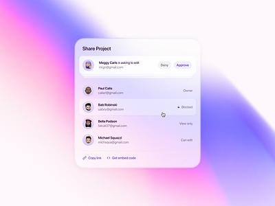 Project Share app bg blur clean design fluent minimal modal popup project share ui