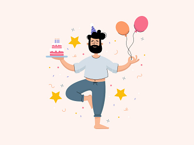 Free Birthday Boy Celebrating Illustration balloons birthday birthday cake birthday illustration birthday vector character design free illustration freebie meditation yoga