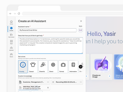 The World of Creating Custom AI Assistants ai ai assistant branding chatgpt color components create custom gpt design forms generative ai illustration input inspiration knowledge panel typography ui upload ux
