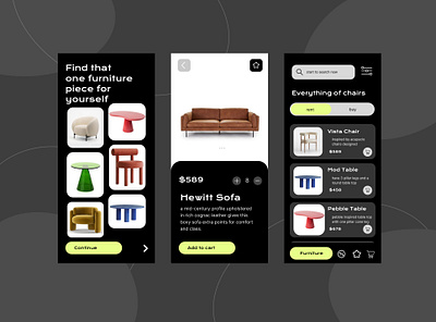 UI for an e-com furniture brand app design furniture app graphic design product design ui user interface